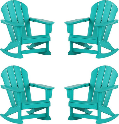 WestinTrends Malibu Outdoor Patio Porch Rocking Adirondack Chair (Set of 4), Turquoise