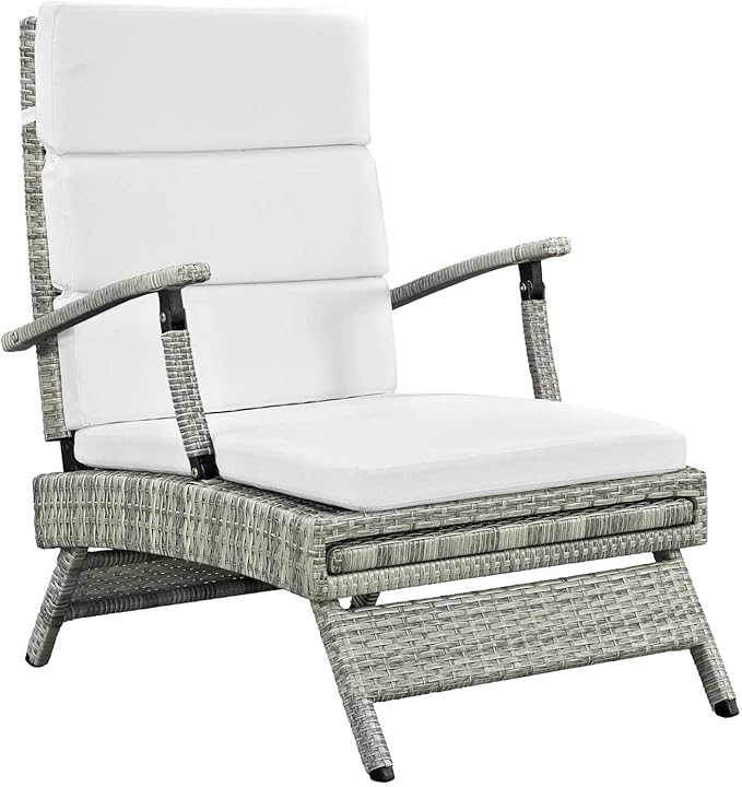 Modway Envisage Outdoor Patio Wicker Rattan Chaise Lounge in Light Gray White