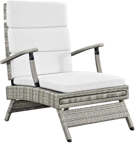 Modway Envisage Outdoor Patio Wicker Rattan Chaise Lounge in Light Gray White