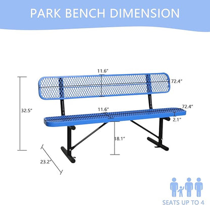 6FT Heavy-Duty Portable Outdoor Bench, Park Benches for Outside, Garden Benches Weatherproof with Backrest & Portable Frame, Commercial-Grade Seat Bench for Park, Garden, School, Shopping Mall