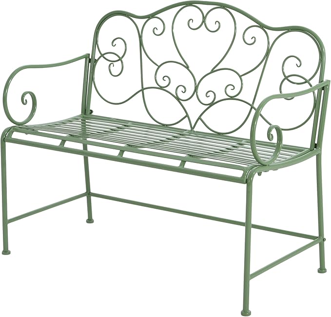 Christopher Knight Home Layon Iron Outdoor Bench, Patio Loveseat for 2 People, Durable Garden Bench with Floral Pattern Backrest, Slatted Seat for Park/Yard, Spacious Outdoor Seating, Matte Green