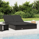 Outdoor Chaise Lounge Sunbed with Adjustable Armrests Black PE Rattan 2-Person Poolside Garden Furniture for Tanning - Photo 1