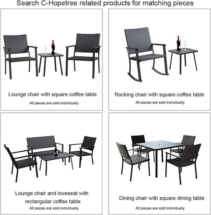 C-Hopetree Outdoor Loveseat Bench Chair for Outside Patio Porch, Metal Frame, Black All Weather Wicker