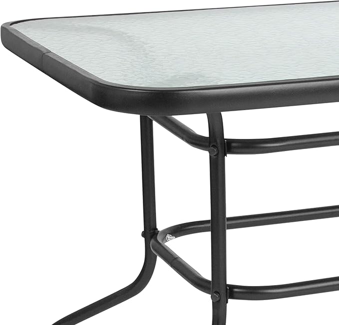 Flash Furniture Tory 31.5" x 55" Rectangular Tempered Glass Metal Patio Table with Umbrella Hole - Photo 9