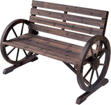 Ni-shore Wooden Wagon Wheel Bench Rustic Outdoor Patio Furniture, 2-Person Seat Bench with Backrest - Photo 1