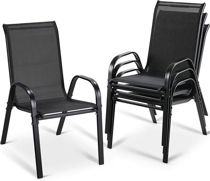 MAMIZO Patio Dining Chairs, Stackable All Weather Teslin Chair, Heavy Duty Outdoor Breathable Chairs Set, w/Armrests, Upgraded Chair FeetW/Strenthened Iron Spacers, 330 LBS (4, Black)