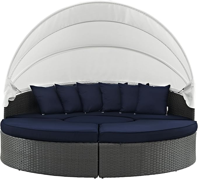 Modway Sojourn Outdoor Patio Sunbrella Sectional Daybed with Canopy in Canvas Navy