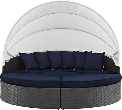 Modway Sojourn Outdoor Patio Sunbrella Sectional Daybed with Canopy in Canvas Navy