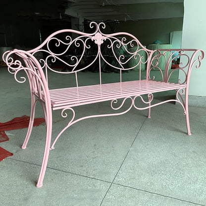 Garden Benches for Outdoors, Metal Garden Benches with Floral Design Backrest, Easy Assembly, for Porch, Yard, Lawn, Balcony(Pink)