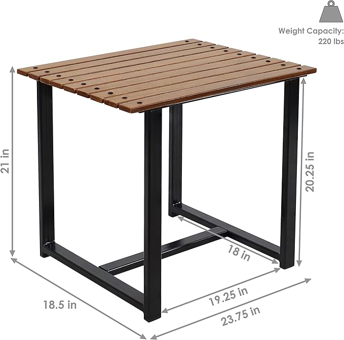 Sunnydaze European Chestnut Wooden Adirondack Side Table - Square Outdoor End Table for Patio with Steel Frame - 20-Inch - Brown