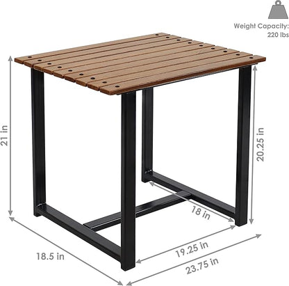 Sunnydaze European Chestnut Wooden Adirondack Side Table - Square Outdoor End Table for Patio with Steel Frame - 20-Inch - Brown