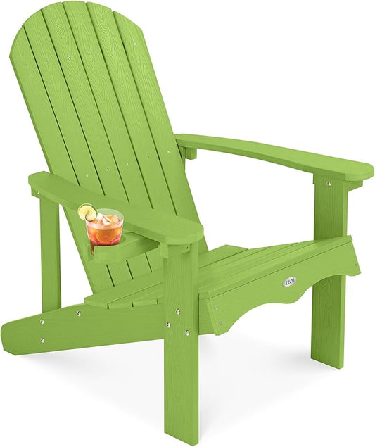 Y&M Adirondack Chair, Lime Fire Pit Chairs, Outdoor Patio Chairs with Cup Holder, Weather Resistant HDPE Wooden Textured Patio Chairs, Perfect for Garden, Lawn, Deck, or Poolside