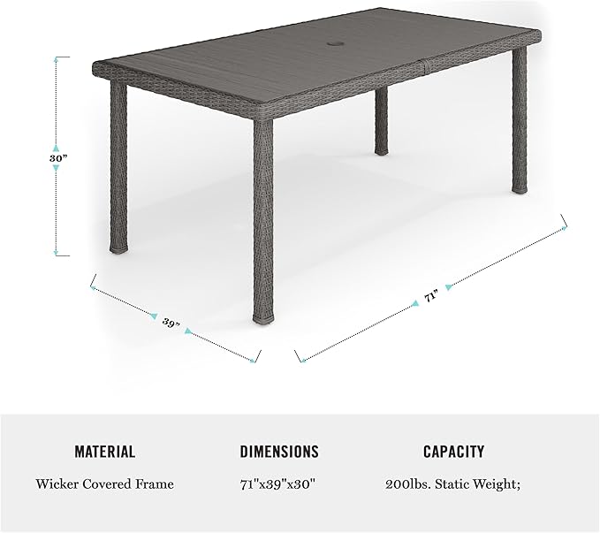 Martha Stewart Bedford 71" Indoor-Outdoor Patio Table with Faux Wood Top and Rattan Wicker Finish in Brown
