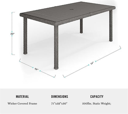 Martha Stewart Bedford 71" Indoor-Outdoor Patio Table with Faux Wood Top and Rattan Wicker Finish in Brown