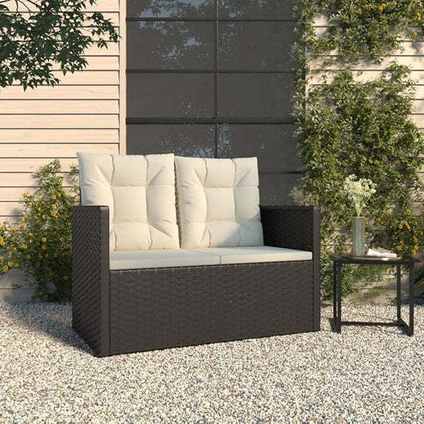 Patio Bench with Cushions Black 41.3" Poly Rattan, All-Weather PE Wicker Outdoor Garden Bench - Photo 1