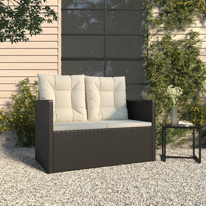 Garden Bench Deck Bench Patio Bench with Cushions Black 41.3" Poly Rattan - Photo 1