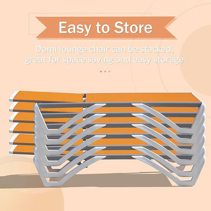 Domi Outdoor Lounge Chairs Set of 4, Aluminum Lounge Chairs for Outside with 5 Position Adjustable Backrest, Outdoor Chaise Lounge for Beach, Yard, Balcony, Poolside, Orange