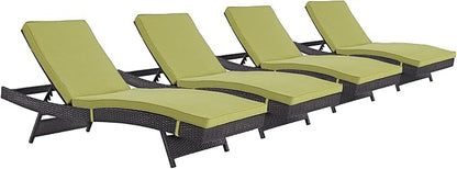 Modway Convene Wicker Rattan Outdoor Patio Chaise Lounge Chairs in Espresso Peridot - Set of 4