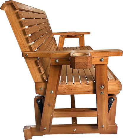 Fortune Candy Patio Glider with Cup Holders, High Roll Back and Deep Contoured Seat, 3-Seater, Heavy Duty 800 Lb, 5 Feet (Brown, 3-Seater)