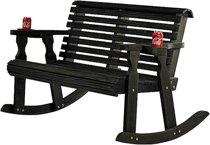 Amish Casual Heavy Duty 800 Lb Roll Back Pressure Treated Double Rocker with Cupholders (Semi-Solid Black Stain)
