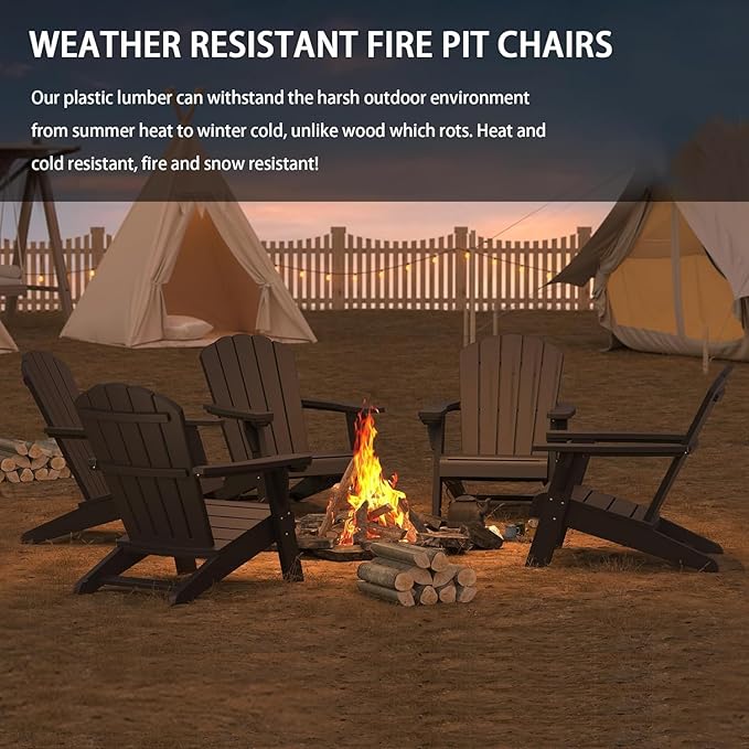 Outdoor Adirondack Chairs Set of 2,Plastic Adirondack Chair with Cup Holder,Black Fire Pit Chair,Modern Patio Chairs for Garden,Heavy All-Weather Lawn Adirondack Chair,Backyard Patio Lawn Poolside