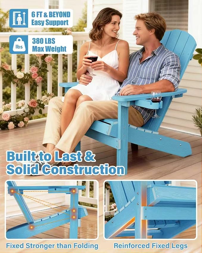 YEFU Adirondack Chairs Set of 4: Outdoor Chair HIPS Plastic Adirondack Chairs - Patio Chairs with Cup Holder & Wood - Photo 6