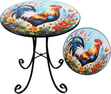 Outdoor Side Table, 18" Rooster Round Accent Table, Metal Indoor Small End Tables - Photo 1