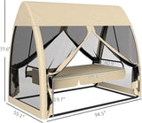 Outsunny 3-Seat Patio Swing Chair, Porch Swing Bed with Convertible Backrest, Cushion, Canopy - Photo 7