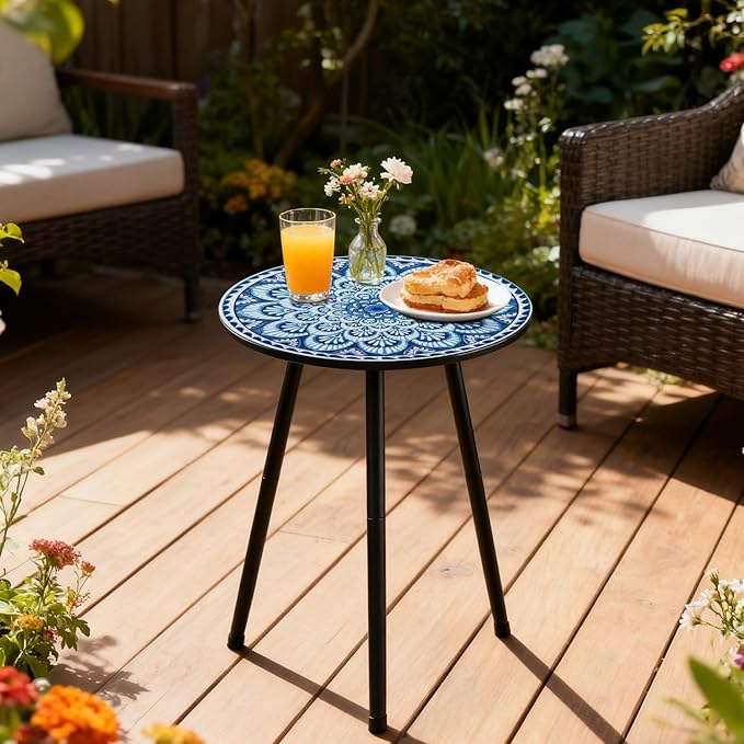 2 Packs Metal Mosaic Round Side Tables 13.4" Small Outdoor Patio Round Accent Coffee Tables Indoor Corner Stand for - Photo 6
