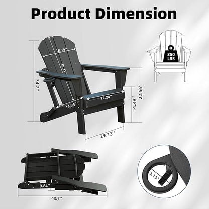 Domi Folding Adirondack Chairs Set of 6, HDPE All-Weather Outdoor Chairs with Cup Holder, Wooden Textured Fire Pit Chairs for Backyard, Patio, Poolside & Deck, Black