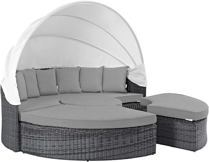 Modway Summon Outdoor Patio Daybed with Canopy and Sunbrella Cushions in Canvas Gray - Photo 3