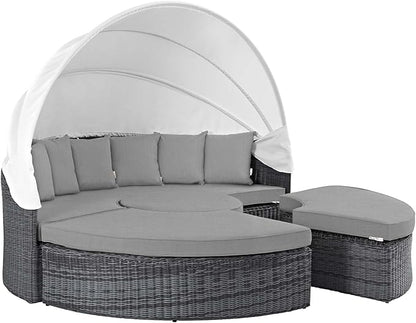 Modway Summon Outdoor Patio Daybed with Canopy and Sunbrella Cushions in Canvas Gray