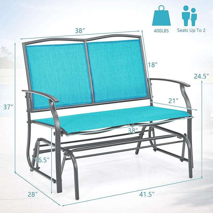 Giantex Outdoor Glider Bench, Patio Glider Bench for Outside, Steel Frame, 400 Lbs Capacity - Photo 3