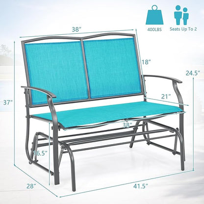Giantex Outdoor Glider Bench, Patio Glider Bench for Outside, Steel Frame, 400 Lbs Capacity, Ergonomic Swing Rocking Chair Loveseat, 2-Person Porch Swing Rocker for Backyard, Lawn, Balcony, Turquoise