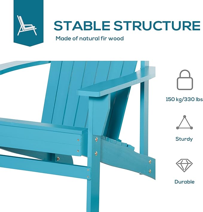 Folding Adirondack Chair, Outdoor Adirondack Chairs with Wood Texture, Acacia Wood Fire Pit Chairs, All Weather, for Deck Backyard Patio Outdoor Garden (Sky Blue)