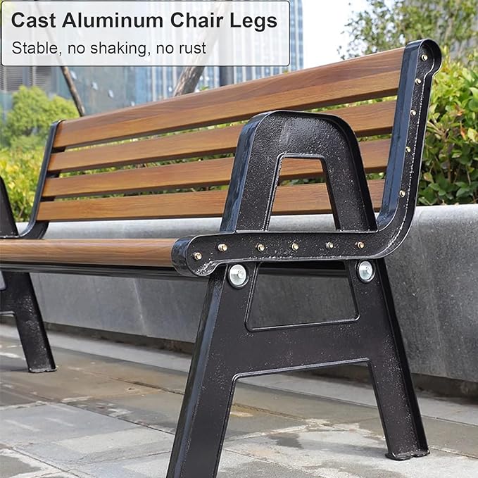 Metal Garden Bench with Backrest and Armrests, Weatherproof Outdoor Seating, Load Capacity 1100lbs for Garden, Porch, Backyard, and Park
