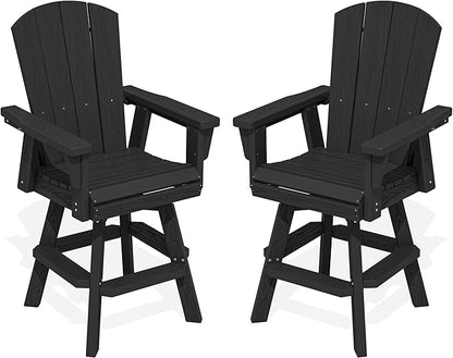 SERWALL Swivel Adirondack Bar Chairs Set of 2, HDPE Outdoor Swivel Barstools Chairs Set of 2 for Bistro, Poolside, Garden, Black