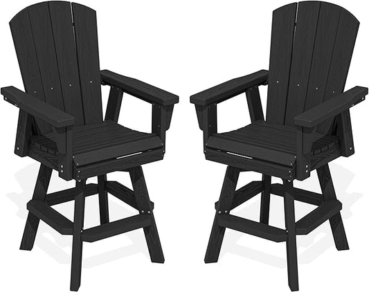SERWALL Swivel Adirondack Bar Chairs Set of 2, HDPE Outdoor Swivel Barstools Chairs Set of 2 for Bistro, Poolside, Garden, Black