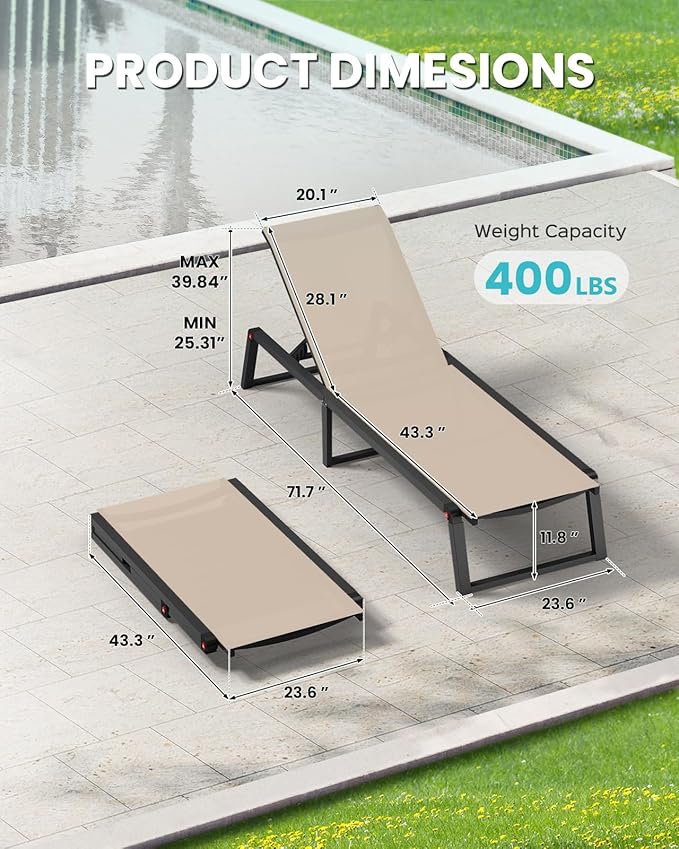 Aluminum Chaise Lounge Chair Outdoor - Photo 2