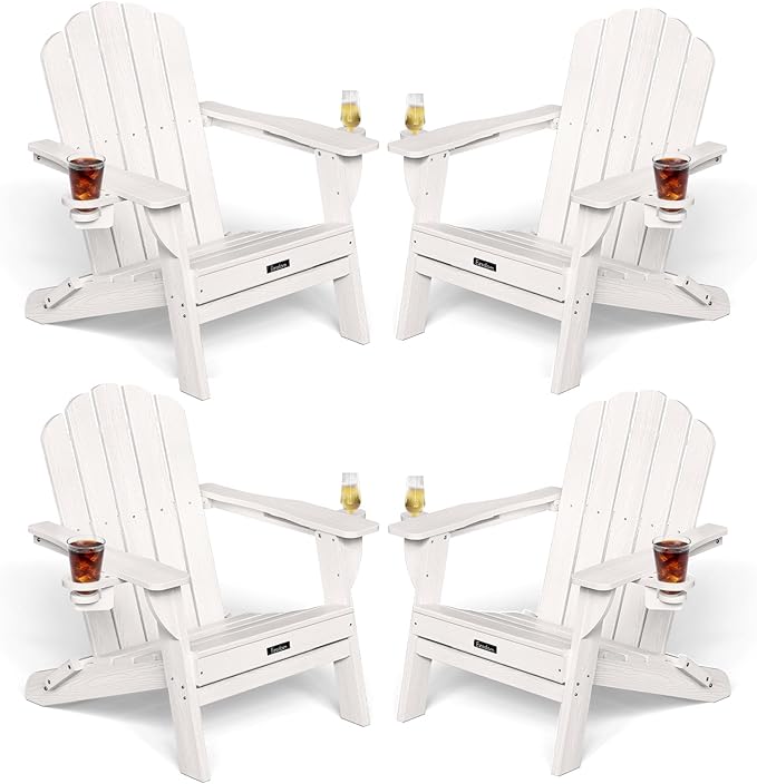 Adirondack Chairs Set of 4, Patio Chair, HDPE Fire Pit Chairs, Plastic Adirondack Chairs with 2 Cup Holder - Photo 3