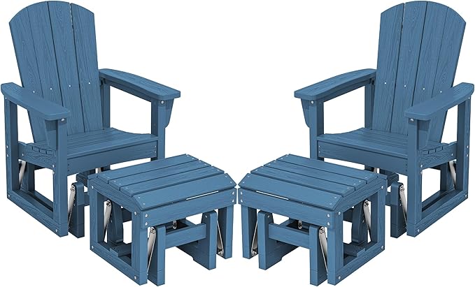 SERWALL Outdoor Glider Chair Set of 2 with Ottoman, HDPE Wood-Like Patio Glider Set All-Weather Porch Glider for Outside - Photo 1