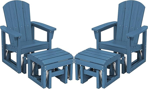 SERWALL Outdoor Glider Chair Set of 2 with Ottoman, HDPE Wood-Like Patio Glider Set All-Weather Porch Glider for Outside - Photo 1