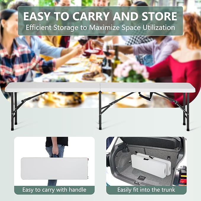 PayLessHere Portable 6 FT Plastic Folding Bench for Outdoor Use, Complete with Carrying Handle for Picnics Camping Dining Parties (1)