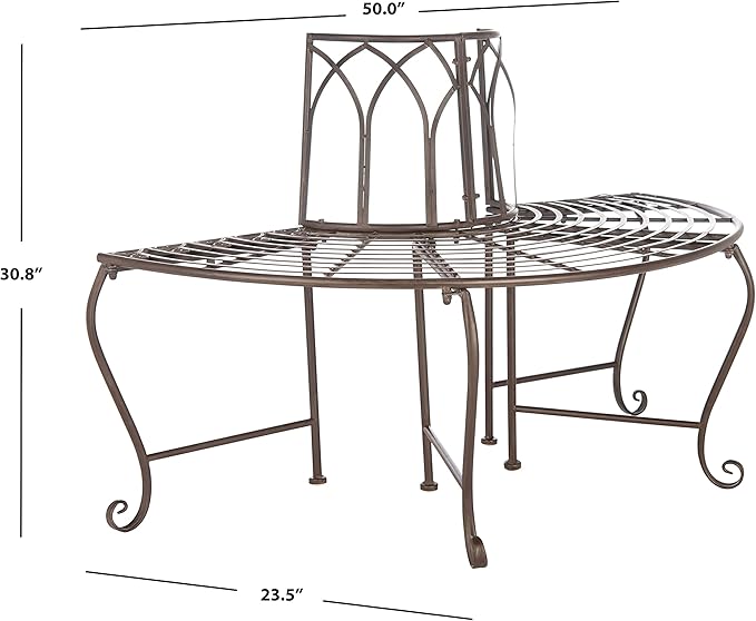 SAFAVIEH Outdoor Furniture Collection – Abia Rustic Brown Wrought Iron 50-Inch Curved Tree Bench - Photo 3