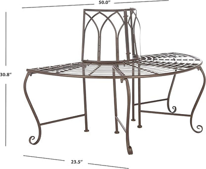 SAFAVIEH Outdoor Furniture Collection – Abia Rustic Brown Wrought Iron 50-Inch Curved Tree Bench, Garden & Patio Seating (PAT5018B)
