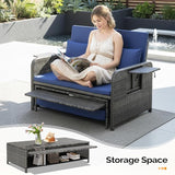 VINGLI Patio Daybed, Wicker Outdoor Daybed with Storage Ottoman & 5-Level Adjustable Backrest - Photo 7