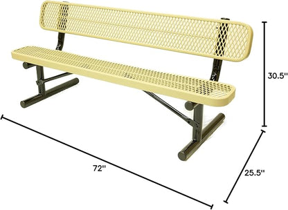 COATEDOUTDOORFURNITURE Heavy-Duty Portable Outdoor Bench Thermoplastic Coated, Expanded Metal, Commercial-Grade Seating, Made in America (Portable with Back, 6 Ft, Textured Sandstone)
