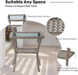 Belord Handwoven Wicker Side Table - 20 Inch Small Outdoor Table 2 Tier Storage with Tempered Glass Top - Photo 5