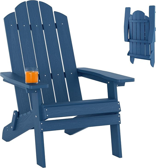 MXIMU Folding Adirondack Chair for Outdoor: Easy Assembly and Comfortable Adirondack Chairs - Foldable Composite Fire Pit Chairs - All Weather Plastic Chair for Outside Patio Lawn Garden Backyard Use