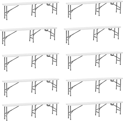 BTEXPERT Set of 10, 6 feet Plastic Bi Folding Bench Indoor Outdoor Portable Picnic Party Garden Dining Seat Camping Soccer Multipurpose Activity w/Handle UV Waterproof Steel Frame Stackable FoldinHalf